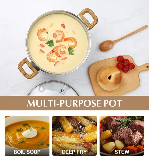 Vista 4 de Olla de acero inoxidable KOCH SYSTEME CS - Olla de inducción de acero inoxidable de 6 cuartos con tapa para pasta, sopa, espaguetis, ollas de sopa
