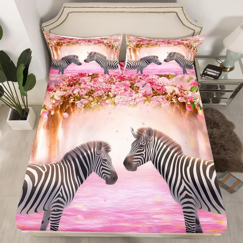 Vista 10 de Erosebridal Juego de cama de caballo para niñas, niños y parejas, sábana bajera ajustable de caballos blancos y negros, tamaño individual, diseño