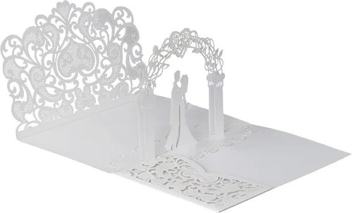 Vista 10 de NC Paquete de 10 invitaciones de boda desplegables en 3D doradas, elegantes tarjetas de aniversario de diseño de novia y novio para celebraciones