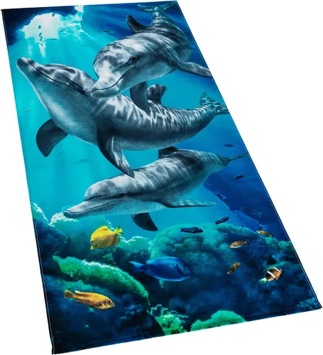 Vista 4 de Softerry Toalla de playa personalizada Dolphins, 30 x 60 pulgadas, 100% algodón, arrecife de coral y peces tropicales (cala de delfines, una toalla)