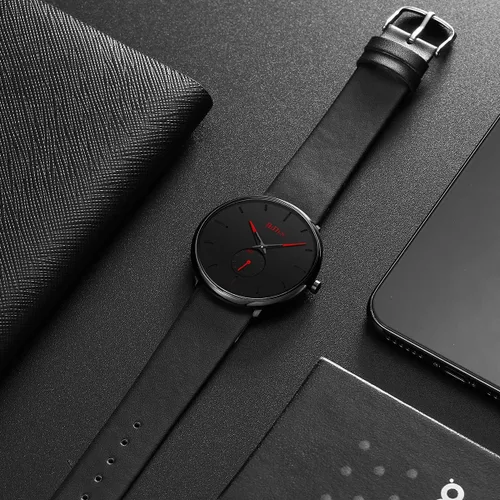 Vista 7 de Reloj de pulsera para hombre, minimalista, ultrafino, impermeable, elegante, elegante, de lujo, de cuarzo, analógico