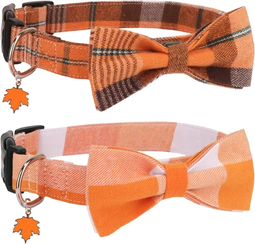 Vista 8 de PTDECOR Collar de Navidad para perro con lazo, ajustable a cuadros rojos y verdes con corbatín extraíble, collares de Navidad para perros pequeños
