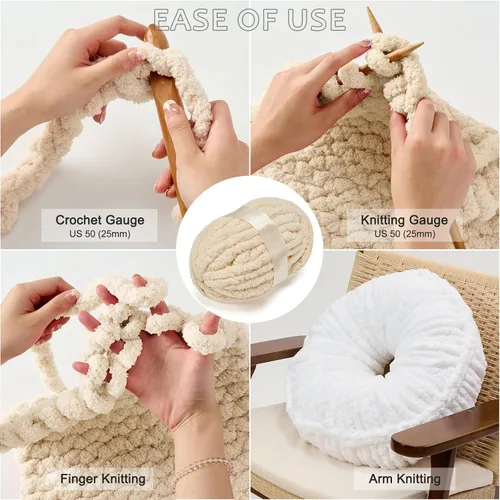 Vista 6 de ERLYEEN Hilo de Chenilla Grueso Súper Voluminoso Suave Espeso Esponjoso Jumbo Gigante Lavable Hilo Grande de Poliéster DIY para Manta de Tejido a