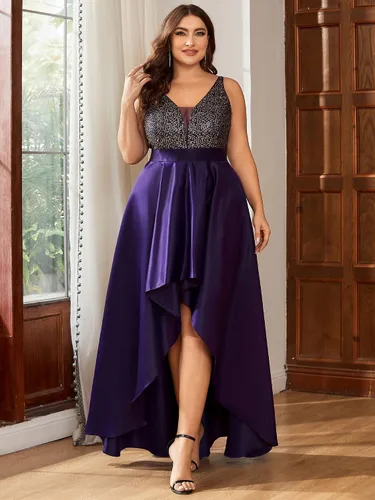 Vista 4 de Ever-Pretty Vestido de noche con cuello en V de lentejuelas de talla grande para mujer, vestido de fiesta de graduación 0667-PZUSA