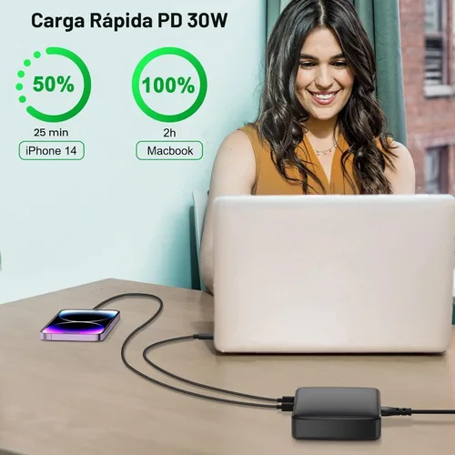 Vista 4 de Cargador USB C, estación de carga rápida USB C de 200 W y 7 puertos, cargador de laptop de 65 W compatible con MacBook Pro/Air, iPad, iPhone