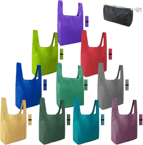 Vista 8 de BeeGreen Bolsas de comestibles reutilizables plegables, paquete de 12 bolsas grandes y bonitas, bolsa de regalo de tela lavable resistente con asas
