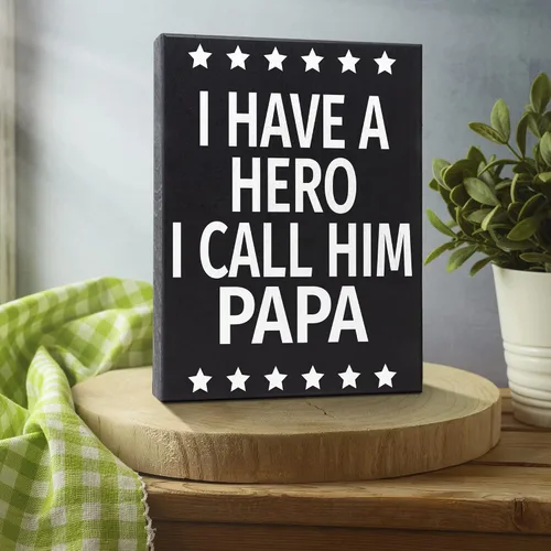Vista 5 de JennyGems Regalo para papá, cartel de madera con texto en inglés "I Have a Hero I Call Him Papa", regalos para papá, decoración de estantes y colgar