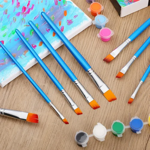 Vista 7 de Sherr Juego de 48 pinceles para pintura acrílica, pinceles de madera para detalles, manualidades, niños, artista, acuarela, óleo, para cara y cuerpo