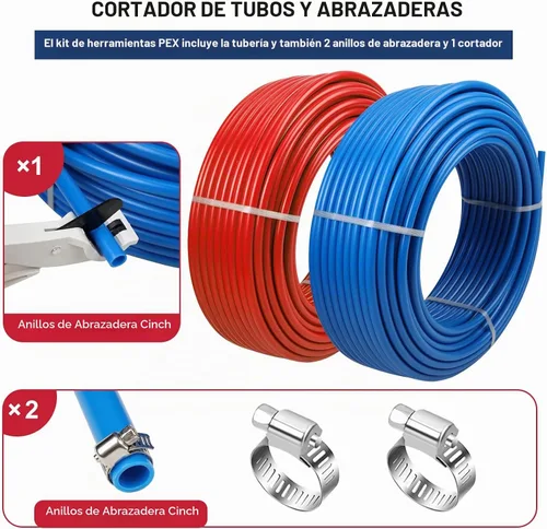 Vista 6 de Tubería PEX de 1/2 pulgada, 100 pies, 2 rollos, tubería PEX EVOH Pex-B, sin barrera de oxígeno, duradero, a prueba de fugas, flexible para líneas