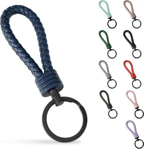 Vista 17 de SERASAR Leather Keychain [Strong] - with Additional Stainless Steel Key Ring for Small Keys - with Gift Box