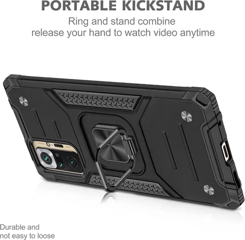 Vista 2 de Asuwish Funda de teléfono para Xiaomi Redmi Note 10/10S 4G con protector de pantalla de vidrio templado y soporte de anillo delgado híbrido Negro