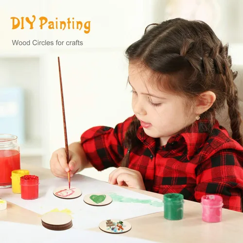 Vista 6 de Coopay 120 círculos de madera de 2 pulgadas, rebanadas de madera redondas sin terminar, recortes de madera natural para colgar puertas, pintura