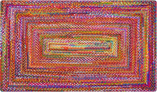 Vista 14 de RAJRANG Alfombra reversible Chindi de trapo, de algodón de 2 x 3 pies, hecha a mano, trenzada, multicolor, alfombra bohemia