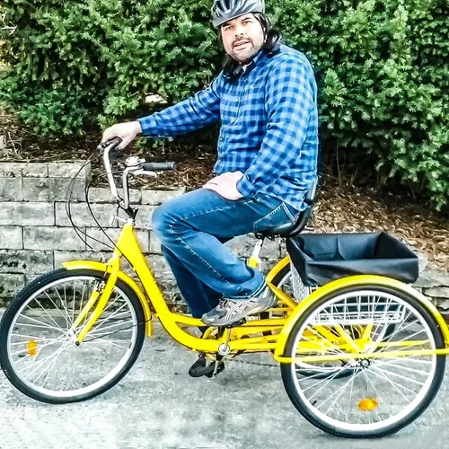 Vista 7 de Triciclo para adultos de 24/26 pulgadas, 7 velocidades, triciclo de 3 ruedas para adultos para mujeres/hombres/personas mayores, bicicleta de tres