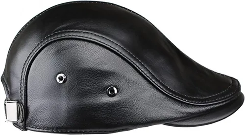 Vista 2 de Sombrero ajustable de hombre estilo Newsboy con boina, sombrero de cuero genuino para conducir, caza, pesca, gorra Ivy de moda, sombrero plano