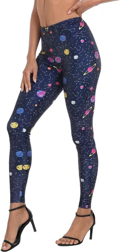 Vista 4 de HDE Leggings de entrenamiento con diseño de moda. Divertidos estampados impresos con gráficos de moda
