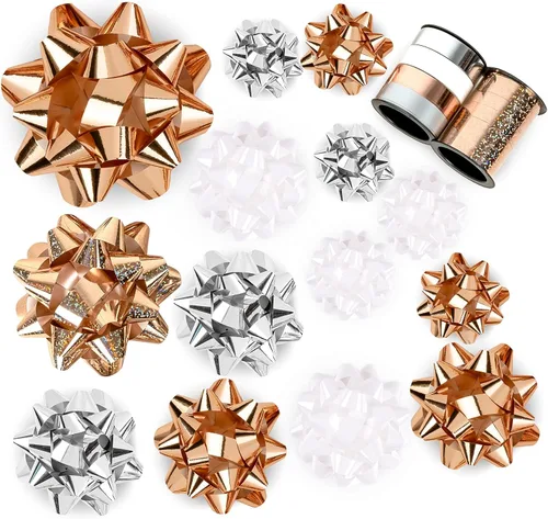 Vista 9 de WRAPAHOLIC Surtido de 19 lazos de regalo, 16 lazos de regalo de varios colores (rosa, blanco, plateado), 2 cintas rizadoras prensadas, 1 lazo rizado