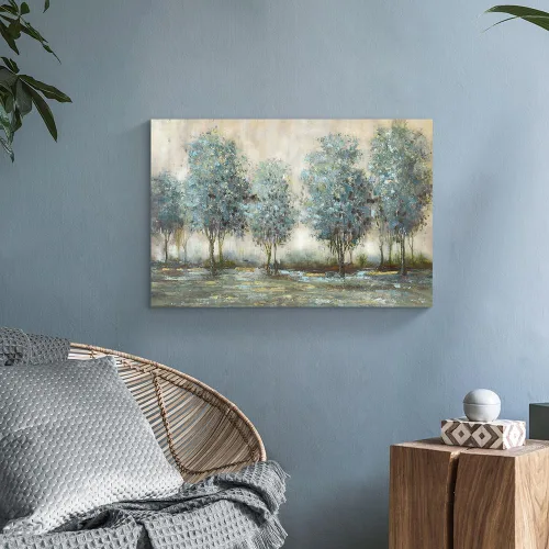 Vista 3 de Lienzo de pintura de árbol, arte de pared, bosque texturizado, paisaje, naturaleza, árboles, paisaje, ilustración, dormitorio, sala de estar