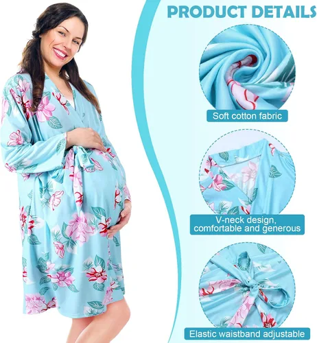 Vista 11 de Mepase 5 piezas de mamá y yo hospital a juego trajes de maternidad bata de envolver manta para bebé niña niños diadema sombrero para mamá bebé