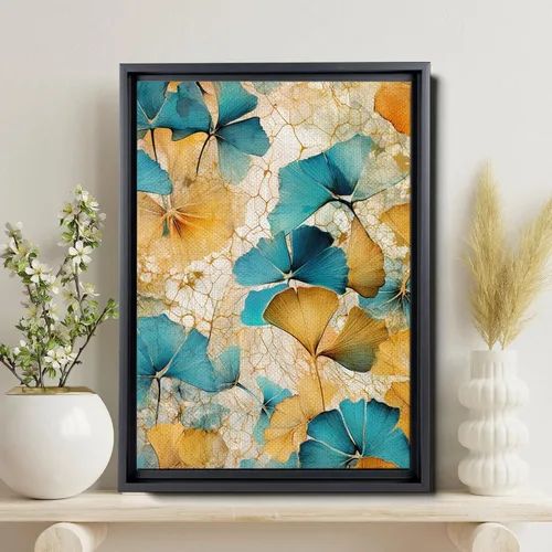 Vista 2 de Gold Turquoise Ginkgo Leaf Print, Captivating Plants Wall Art, Ginkgo Biloba Leaf Print Painting, Embrace the Serenity of Nature