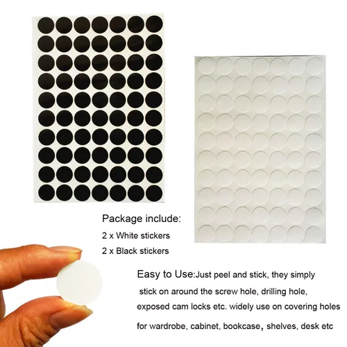 Vista 3 de 4 hojas autoadhesivas de PVC para agujeros de tornillo, tapas de tornillos de 0.71 pulgadas para armario