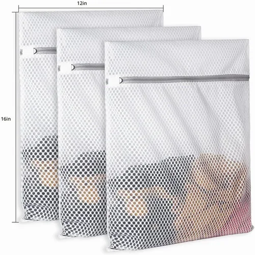Vista 2 de SUERIV 3 Piezas Bolsas de Lavandería Duraderas de Malla de Panal para Ropa Delicada, Tela de Red de 3.69 oz/yd², Duradera y Reutilizable, Bolsa