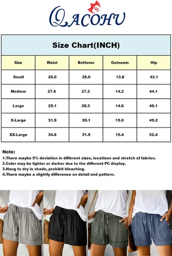 Vista 6 de QACOHU 2023 Womens Summer Shorts Casual Comfy Drawstring Elastic Waist Shorts with Pockets Beach Lightweight Shorts