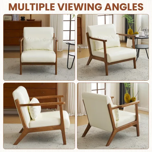 Vista 9 de MOJAY Silla Decorativa Moderna con Otomano, Sillón de Salón Tapizado en Cuero Sintético para Dormitorio, Balcón, Recepción