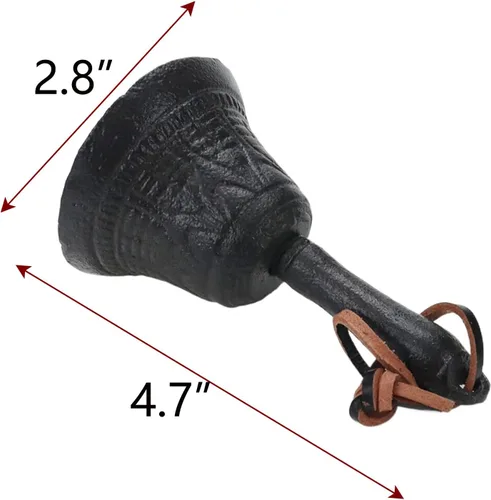 Vista 2 de Campana de mano de hierro fundido sólido con asa para escuela, hogar, hotel, Navidad y servicio de boda, 1 unidad (negro)
