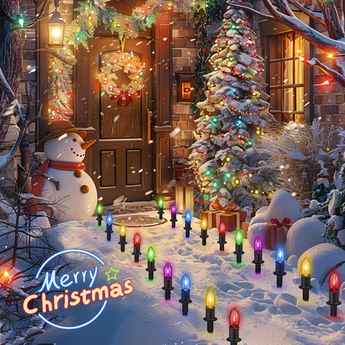 Vista 6 de C9 Luces de camino de Navidad para exteriores, 24.2 pies, 20 luces LED con estacas, luces de camino de Navidad impermeables conectables para patio