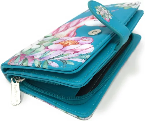 Vista 3 de Shag Wear Cartera grande de unicornio para mujeres y adolescentes, piel sintética vegana de 7 pulgadas, color verde azulado, verde azulado, Moderno