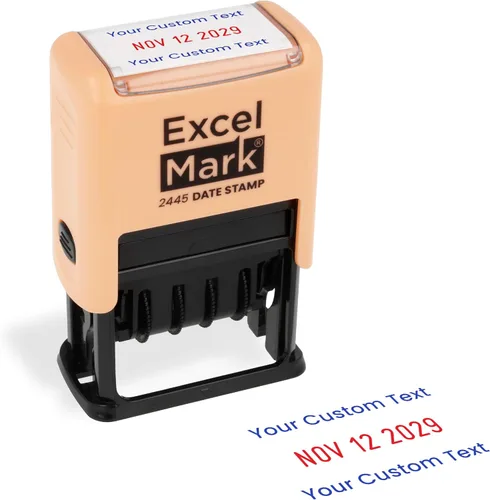 Vista 18 de ExcelMark 2445 Sello de fecha con texto – tinta azul y roja (montaje gris, aprobado)