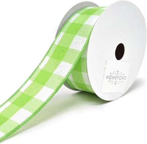 Vista 2 de Homeford Jumbo - Cinta de lino con alambre a gingham, 1-1/2 pulgadas, 10 yardas (aguamarina)