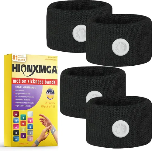Vista 9 de HIONXMGA 10 pares de bandas para el mareo por movimiento – Brazaletes naturales de acupresión anti-náuseas para el alivio del mareo matutino y por