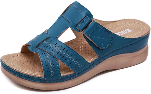 Vista 7 de Sandalias ortopédicas para mujer con soporte de arco correas ajustables, puntera abierta, plataforma, zapatos para caminar