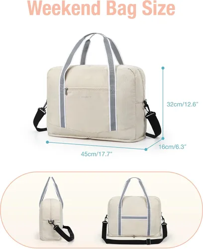 Vista 6 de BAGSMART Bolsa de lona para hombre y mujer, Beige, Bolsa de viaje