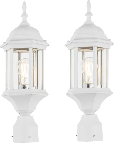 Vista 8 de LIT-PaTH Farol de poste de iluminación para exteriores, base mediana E26 máx. 60 W, carcasa de aluminio más vidrio, paquete de 2, acabado negro