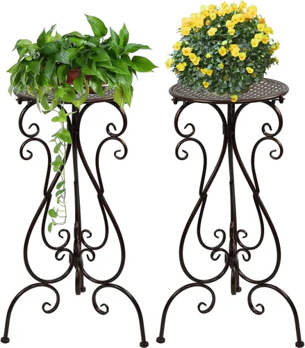 Vista 10 de NAKUPE Soporte de metal para plantas para interiores y exteriores, soportes para macetas individuales de 22.5 pulgadas de alto, soporte de pedestal