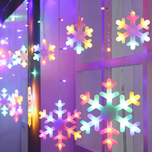 Vista 5 de Luces de copo de nieve de Navidad para exteriores, 17.22 pies, 264 luces LED de carámbano de copo de nieve con 22 gotas, 8 modos conectables