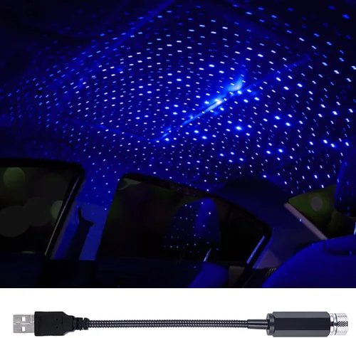 Vista 8 de Luz nocturna de techo de auto con estrellas, portátil, ajustable, USB, flexible, interior, LED, con atmósfera romántica, estrella, proyector Rojo