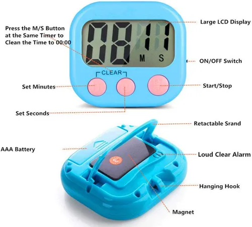 Vista 2 de Temporizador digital de cocina, pantalla de visualización grande, alarma fuerte, soporte magnético fuerte, temporizador de juego para maestros