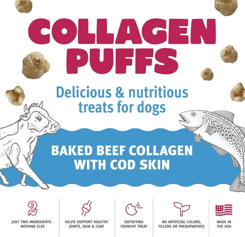 Vista 3 de Icelandic+ Colágeno Puffs: Colágeno de carne al horno con piel de bacalao, 2.5 onzas, golosinas para perros medianos y grandes, bocadillos