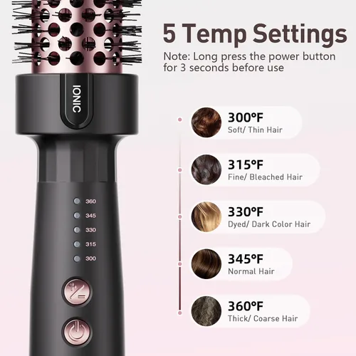 Vista 10 de Cepillo Térmico de 1.25 Pulgadas con 5 Ajustes de Temperatura, Rizador de Pelo Térmico Universal de Voltaje, Cepillo Rizador Térmico Redondo