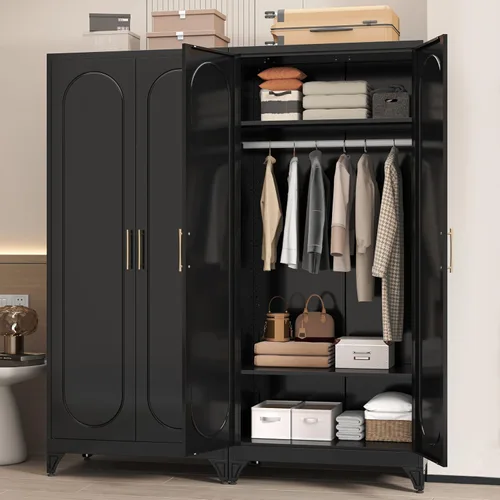 Vista 19 de Gabinete de Pared de Metal de 81 cm con 2 Puertas, Gabinetes Colgantes Negros con Manija, Gabinetes de Vestir de Metal, Armario Vestidor Clóset
