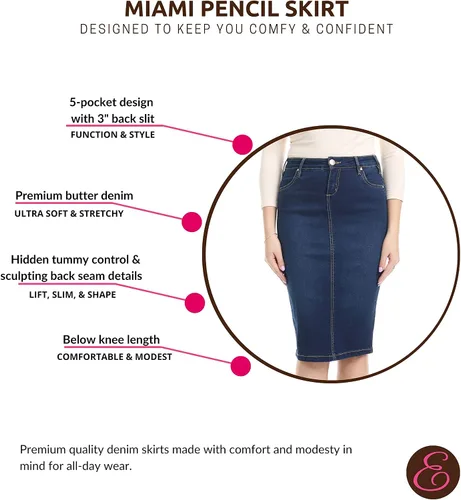 Vista 3 de ESTEEZ Falda de mezclilla suave y elástica para mujer, con control de abdomen, Miami
