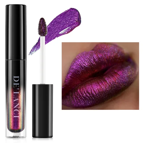 Vista 9 de Lápiz labial Chameleon color azul y verde, brillo de labios metálico brillante para mujeres y niñas, regalo de maquillaje de labios, hidratante