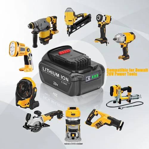 Vista 2 de Paquete de 2 baterías de repuesto de 6.5Ah 20 voltios para batería Dewalt de 20 V Replacement for Dewalt 20V Max Battery DCB200 DCB201 DCB203