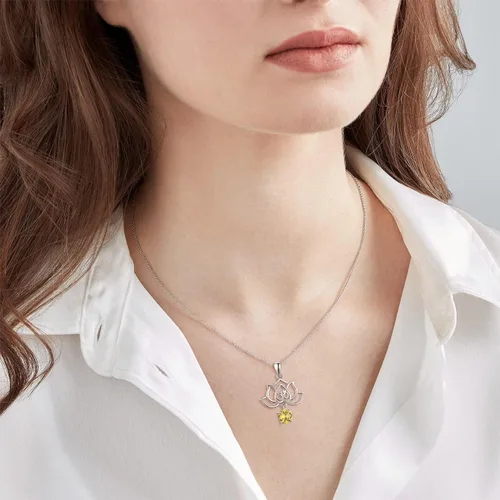 Vista 4 de TANGPOET Lotus Flower with Birthstone Necklace for Women 925 Sterling Silver Om Pendant Necklace Healing Jewelry Gifts for Christmas Birthday with