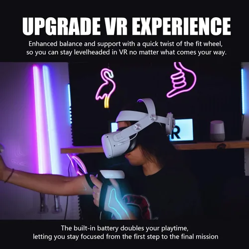 Vista 8 de QWOS Head Strap with 5200mAh Battery for Oculus Quest 2 - Extend 4hrs Playtime - Adjustable Elite Strap for Enhanced Support and Comfort in VR