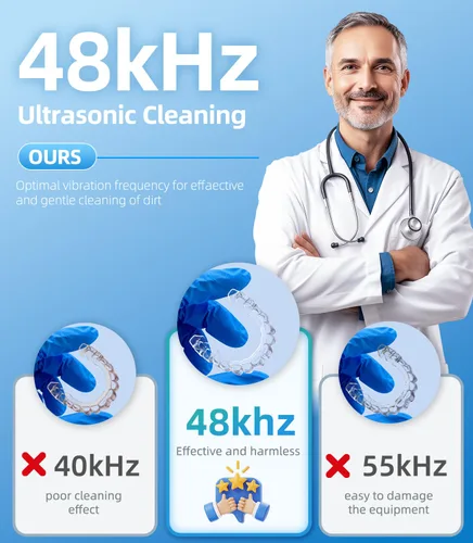 Vista 3 de Limpiador ultrasónico de retenedores 48 kHz, limpiador ultrasónico de joyas portátil con temporizador digital y 6.8 fl oz para alineador